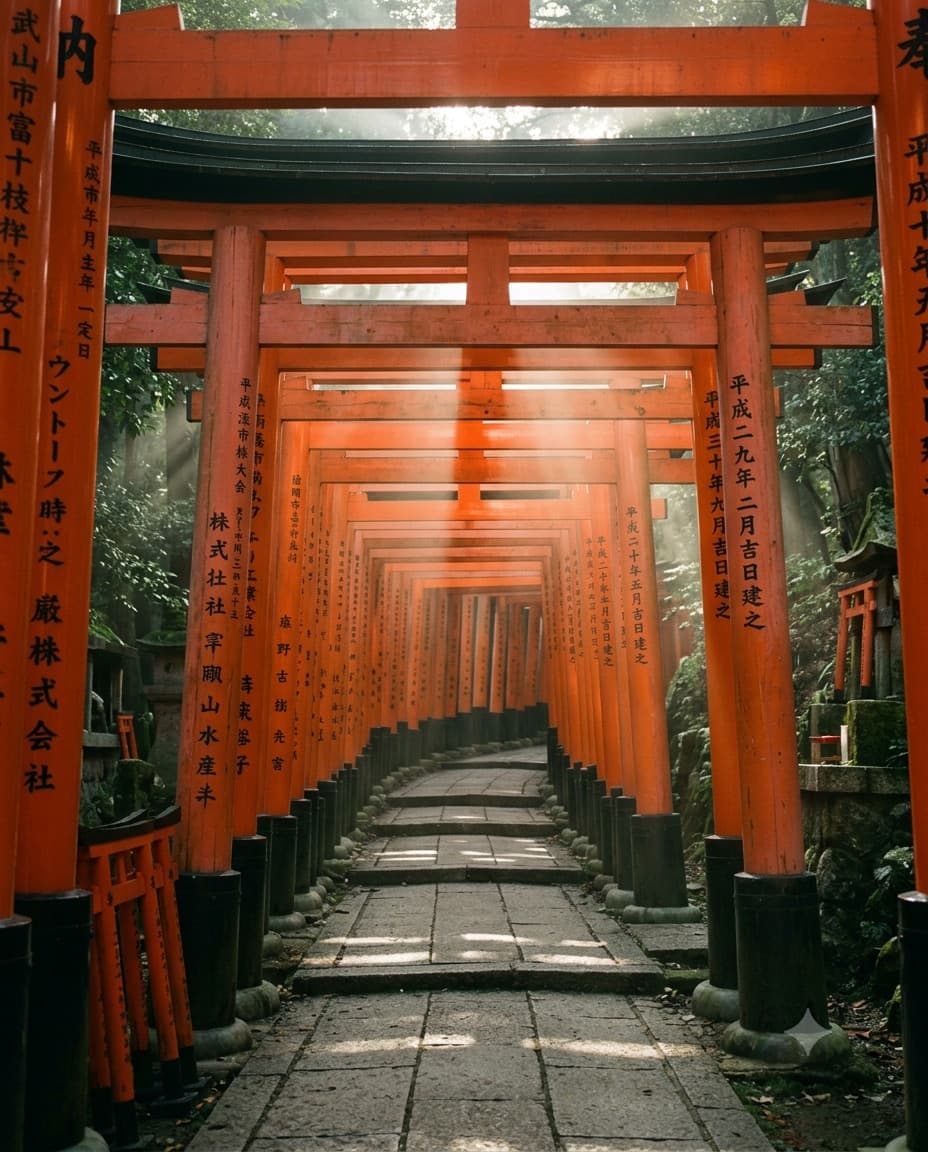 Vermilion torii gates at Fushimi Inari shrine, Kyoto