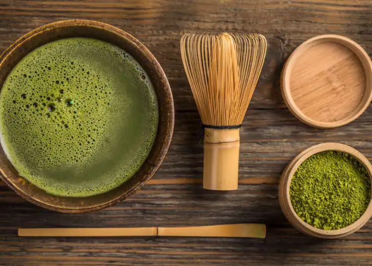 Traditional Kyoto matcha dessert with wagashi