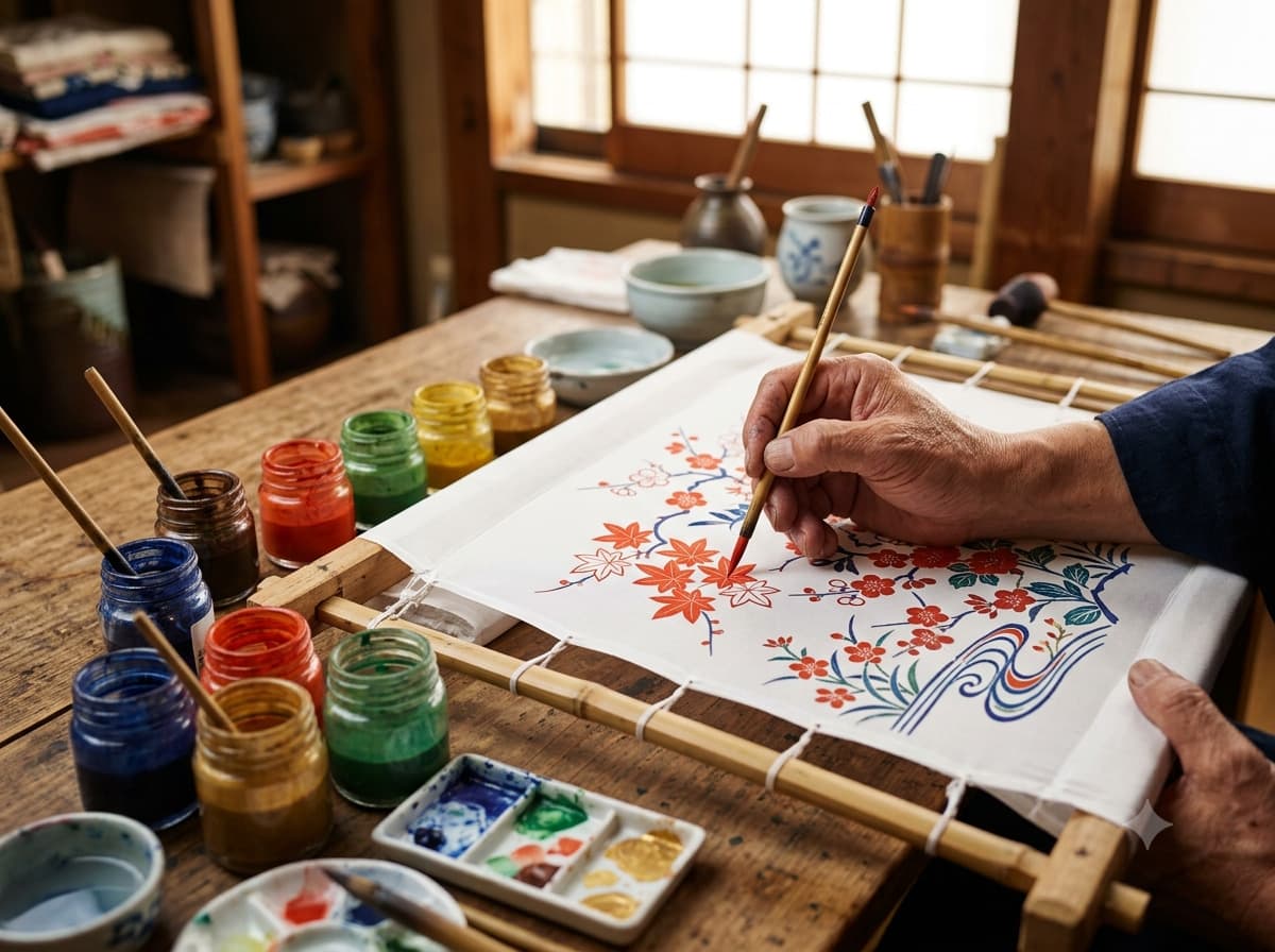 Yuzen dyeing — painting silk in a Kyoto studio